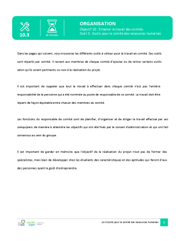 Outils pour le comité des ressources humaines