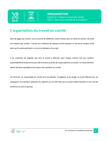 Outils pour le comité de la production