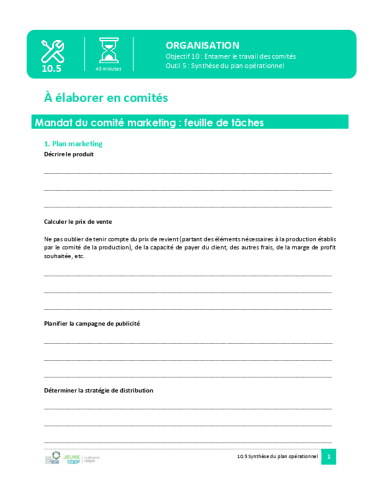 Synthèse du plan opérationnel
