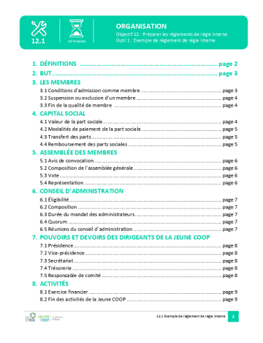 Exemple de règlement de régie interne