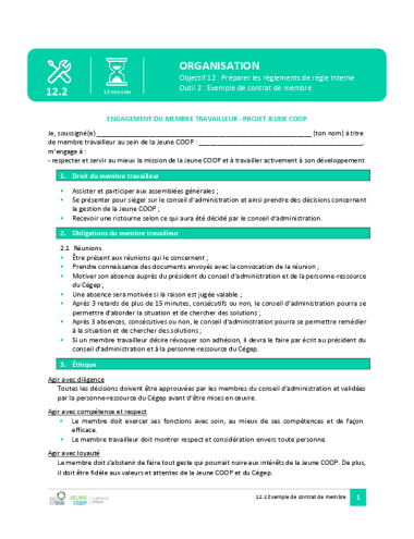 Exemple de contrat de membre