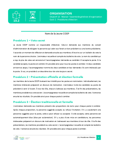 Procédures d’élection